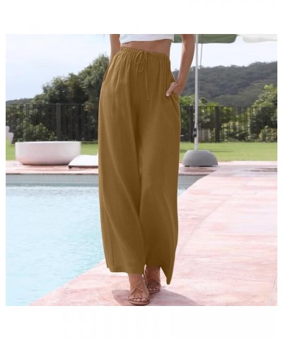 Linen Pants for Women Summer High Waisted Cotton Linen Palazzo Pants Wide Leg Long Lounge Pant Trousers with Pocket 01-khaki ...