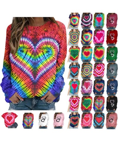 Valentines Day Shirts Women Short/Long Sleeve Crewneck Cute Summer Tops Tie Dye Heart Printed Graphic Tees T Shirts B23-black...