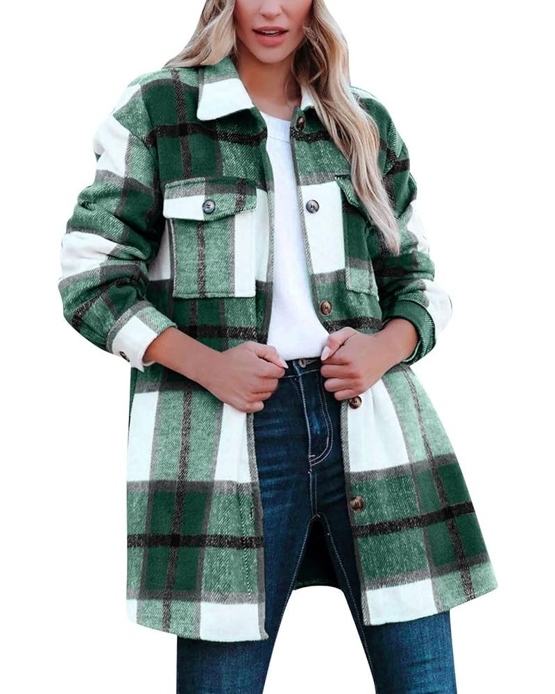 Winter Jacket For Women 2024 Plaid Coats Lapel Shacket Button Down Long Sleeve Shirt Outwear Casual Tartan Peacoats A6green $...