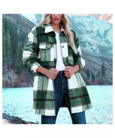 Winter Jacket For Women 2024 Plaid Coats Lapel Shacket Button Down Long Sleeve Shirt Outwear Casual Tartan Peacoats A6green $...