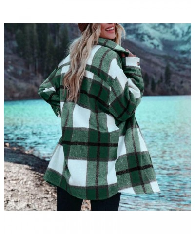 Winter Jacket For Women 2024 Plaid Coats Lapel Shacket Button Down Long Sleeve Shirt Outwear Casual Tartan Peacoats A6green $...