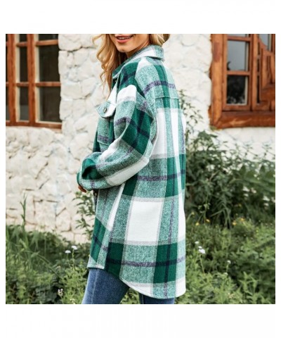 Winter Jacket For Women 2024 Plaid Coats Lapel Shacket Button Down Long Sleeve Shirt Outwear Casual Tartan Peacoats A6green $...