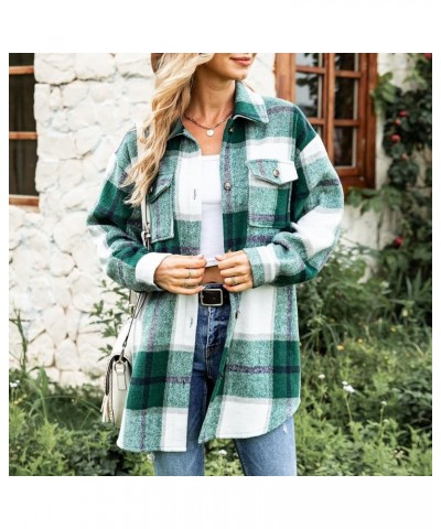 Winter Jacket For Women 2024 Plaid Coats Lapel Shacket Button Down Long Sleeve Shirt Outwear Casual Tartan Peacoats A6green $...