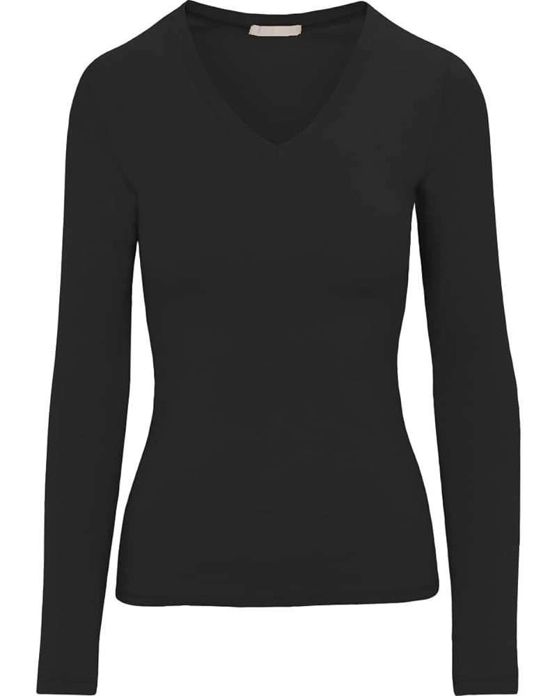 Women's Long Sleeve Stretch Cotton Slim Fit Lightweight Basic T-Shirt V-neck Black $10.19 T-Shirts