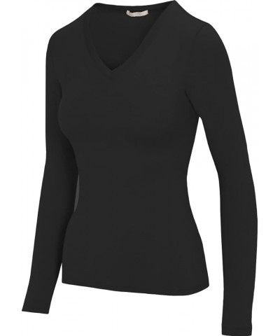 Women's Long Sleeve Stretch Cotton Slim Fit Lightweight Basic T-Shirt V-neck Black $10.19 T-Shirts