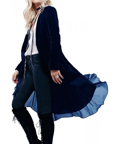 Womens Ruffled Asymmetric Long Velvet Blazers Coat Casual Jackets Navy Blue $19.88 Blazers