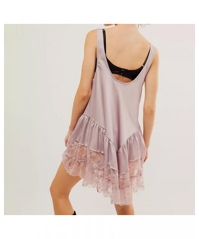 Women Y2k Mini Dress Sleeveless Lace Flowy Short Dress Ruffle Spaghetti Strap Tank Dress Pink $10.80 Dresses