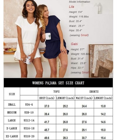 Womens Pajama Sets Shorts Soft Lounge Sets Short Sleeve V Neck Pj Set Sleepwear Top with Causal Pj Shorts Navy Blue $19.79 Sl...