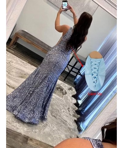 Women's One Shoulder Mermaid Prom Dress Long Glitter Sequin Formal Evening Gowns for Wedding Party Lace Up Back A- Pure White...