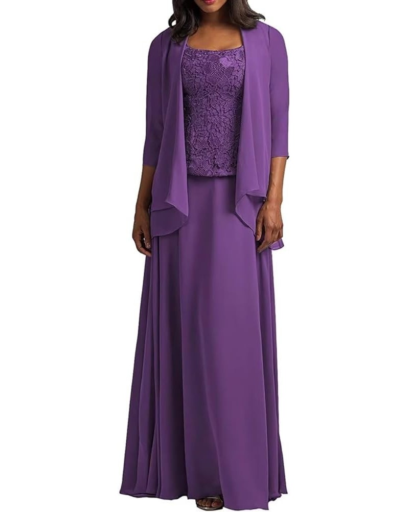 2 Piece Plus Size Mother of The Bride Dress with Jacket Long Chiffon Wedding Guest Formal Party Dresses for Mom Purple $37.50...