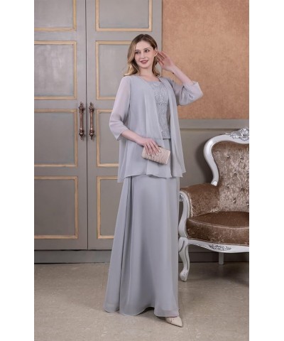 2 Piece Plus Size Mother of The Bride Dress with Jacket Long Chiffon Wedding Guest Formal Party Dresses for Mom Purple $37.50...