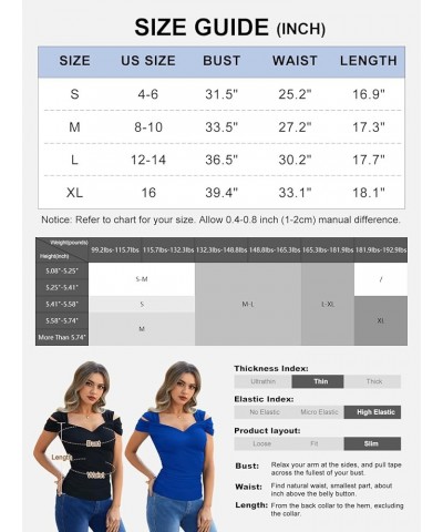 Womens Short Sleeve Cold Shoulder Tops Sexy Deep V Neck Ruched Tight Slim Fit T Shirts Summer Basic Tees Royal Blue $11.59 T-...