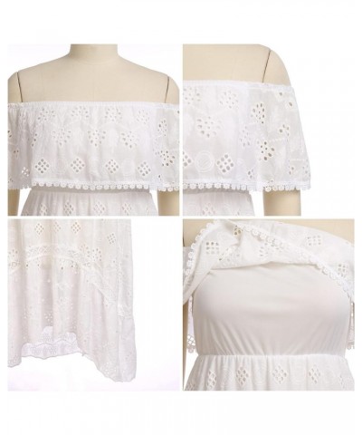 Women's Boho Maxi Dress Lace Up Tassel V-Neck Flare Ruffle Fringed Beach Summer Dresses White -Off Shoulder $19.98 Dresses