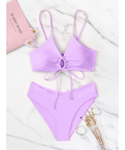 Women's High Cut String Triangle Bikini Set Swimsuits Sexy Bathing Suits 2 Piece Purple $8.77 Swimsuits