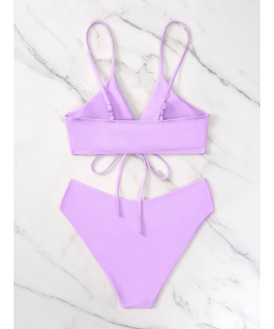 Women's High Cut String Triangle Bikini Set Swimsuits Sexy Bathing Suits 2 Piece Purple $8.77 Swimsuits