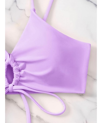 Women's High Cut String Triangle Bikini Set Swimsuits Sexy Bathing Suits 2 Piece Purple $8.77 Swimsuits