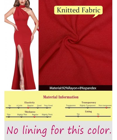 Womens Summer One Shoulder Halter Tie Neck Beach Party Maxi Dress Sexy Casual Ruched High Slit Plain Dress Red $22.08 Dresses