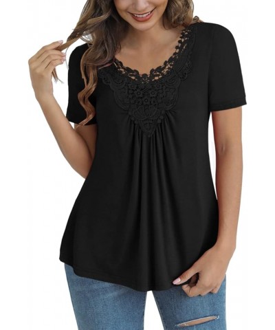 Women's Plus Size Tops Casual Blouse Short Sleeve Lace Crochet Tunic Tops, M-4XL Black $17.64 Tops