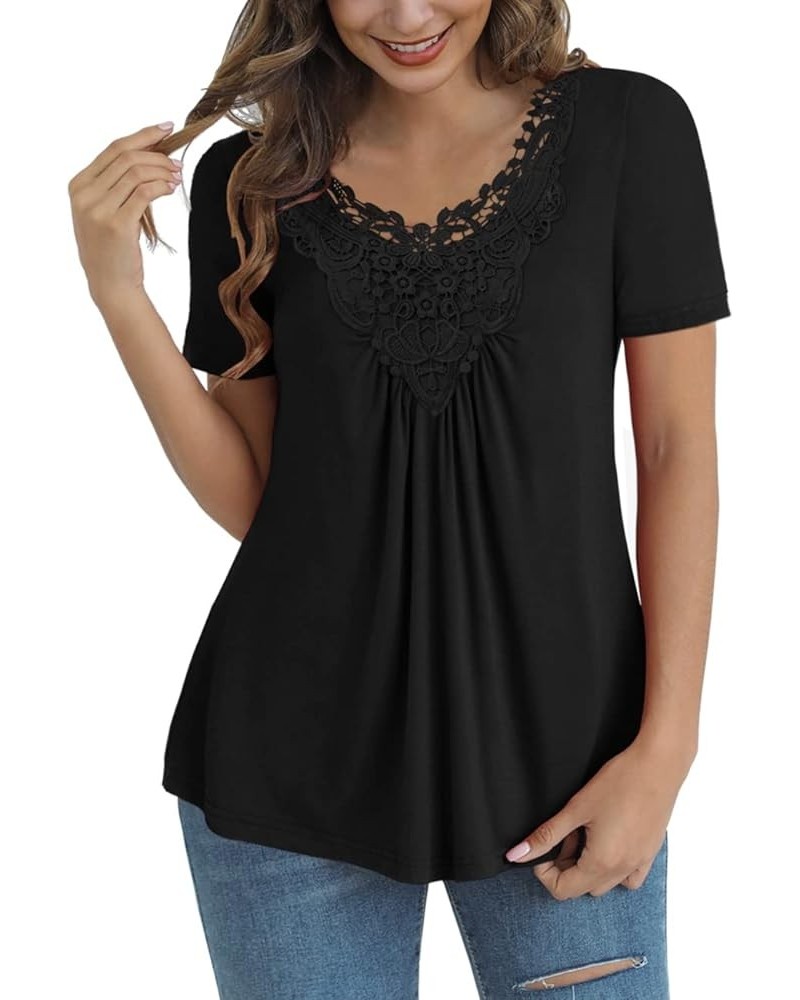 Women's Plus Size Tops Casual Blouse Short Sleeve Lace Crochet Tunic Tops, M-4XL Black $17.64 Tops