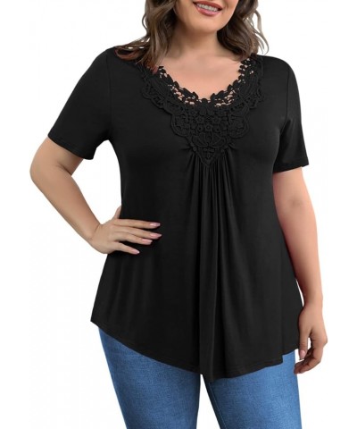 Women's Plus Size Tops Casual Blouse Short Sleeve Lace Crochet Tunic Tops, M-4XL Black $17.64 Tops