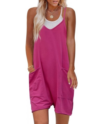 Womens Loose Overalls V Neck Sleeveless Romper Spaghetti Strap Harem Short Pants Jumpsuits Hot Pink $19.94 Jumpsuits