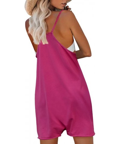 Womens Loose Overalls V Neck Sleeveless Romper Spaghetti Strap Harem Short Pants Jumpsuits Hot Pink $19.94 Jumpsuits