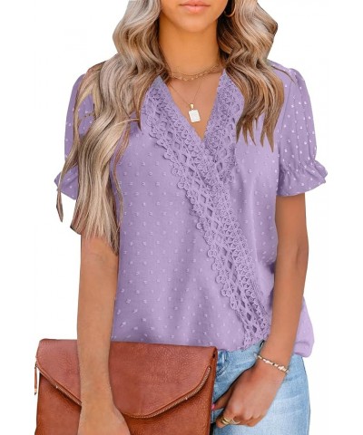 Womens Tops Short/Long Sleeve V Neck Chiffon Blouses Dressy Casual Pom Poms Shirts B-purple $14.40 Tops