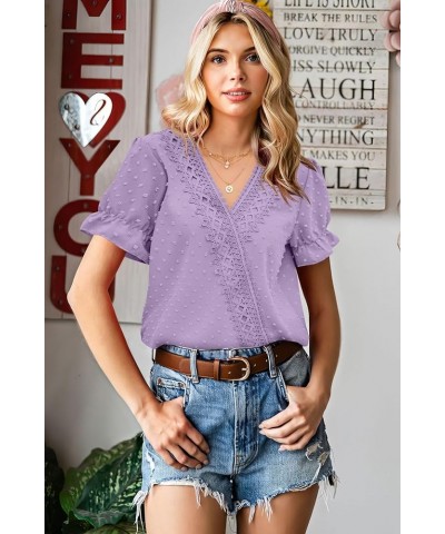 Womens Tops Short/Long Sleeve V Neck Chiffon Blouses Dressy Casual Pom Poms Shirts B-purple $14.40 Tops