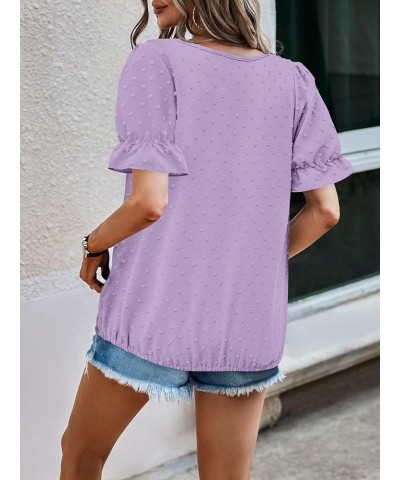 Womens Tops Short/Long Sleeve V Neck Chiffon Blouses Dressy Casual Pom Poms Shirts B-purple $14.40 Tops