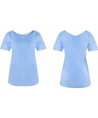 Womens Long/Short Sleeve V Neck T-Shirt Striped Sheer Mesh Raglan Tees Loose Casual Tops D-blue $13.49 T-Shirts