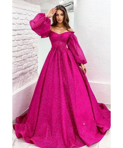 Puffy Sleeve Glitter Prom Dresses Women's Ball Gown Off Shoulder Formal Evening Gown Princess Quinceanera Dress White $48.67 ...