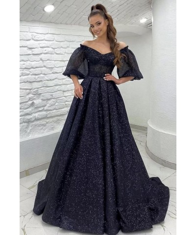 Puffy Sleeve Glitter Prom Dresses Women's Ball Gown Off Shoulder Formal Evening Gown Princess Quinceanera Dress White $48.67 ...