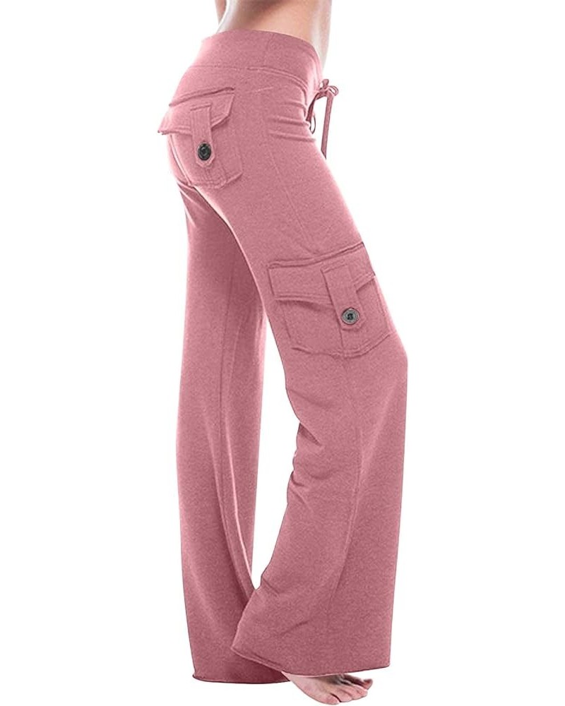 High Waists Cargo Pants for Women Plus Size Workout Leggings Stretchy Bootcut Wide Leg Yoga Gym Loose Pants Pink_01 $8.26 Pants