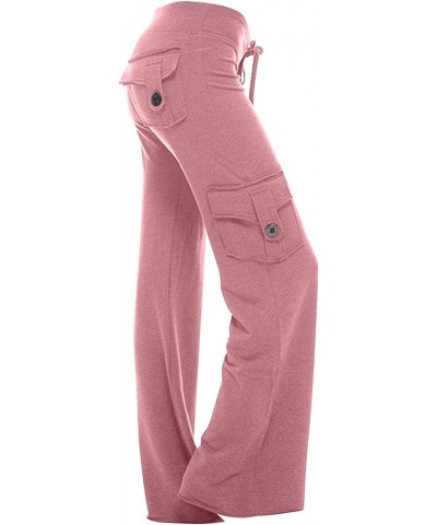 High Waists Cargo Pants for Women Plus Size Workout Leggings Stretchy Bootcut Wide Leg Yoga Gym Loose Pants Pink_01 $8.26 Pants