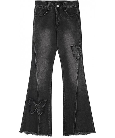 Womens Flare Jeans Y2K Butterfly Low Rise Jeans Vintage Grunge Distressed Vintage Baggy Pants 01-black Butterfly $19.94 Jeans