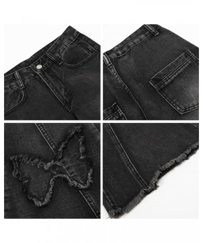 Womens Flare Jeans Y2K Butterfly Low Rise Jeans Vintage Grunge Distressed Vintage Baggy Pants 01-black Butterfly $19.94 Jeans