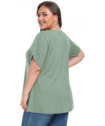 Plus Size Tops for Women Summer V Neck Shorts Sleeve Tunic Shirts 2024 New Size 14-26 1XL-4XL Bean Paste Green $11.75 Tops