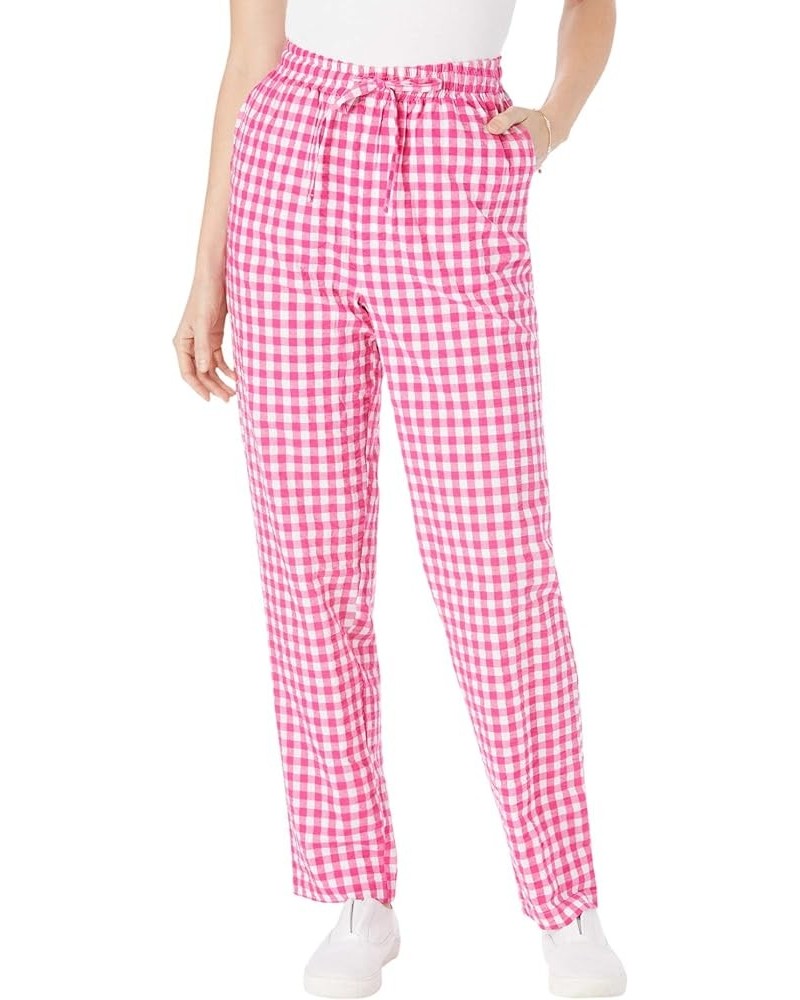 Women's Plus Size Tall Seersucker Pant Raspberry Sorbet Gingham $22.89 Pants