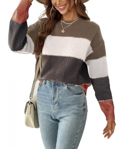 Womens Color Block Crewneck Long Sleeves Ribbed Knit Pullover Sweater Tops Red $20.19 Sweaters