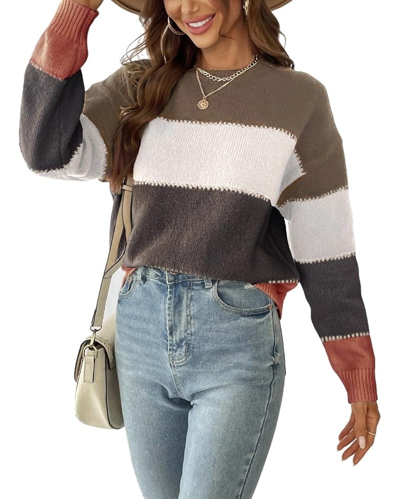 Womens Color Block Crewneck Long Sleeves Ribbed Knit Pullover Sweater Tops Red $20.19 Sweaters