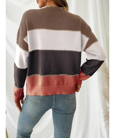 Womens Color Block Crewneck Long Sleeves Ribbed Knit Pullover Sweater Tops Red $20.19 Sweaters