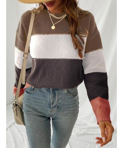 Womens Color Block Crewneck Long Sleeves Ribbed Knit Pullover Sweater Tops Red $20.19 Sweaters