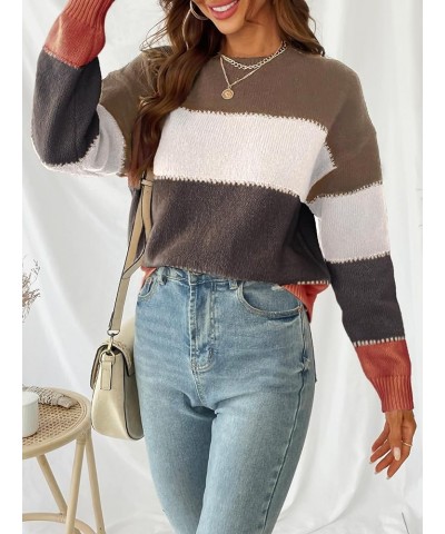 Womens Color Block Crewneck Long Sleeves Ribbed Knit Pullover Sweater Tops Red $20.19 Sweaters