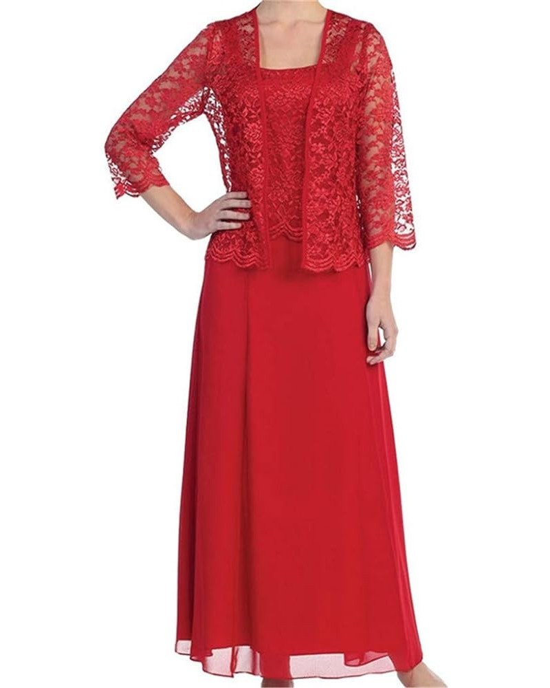 Womens Lace Mother of The Bride Dress Formal Gowns with Jacket Red (Long Style) $48.76 Dresses