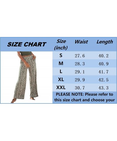 Women's Summer Floral Print Wide Leg Pants Elastic High Waist Loose Fit Trousers with Pocket White $10.40 Pants