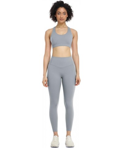 Yoga Pants for Women - High Waisted Workout Leggings with Pockets, Athletic Capris Exercise Tights Grey $11.88 Activewear