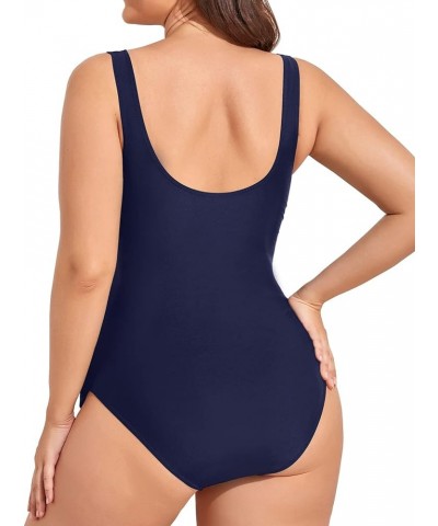 Plus Size Sarong One Piece Swimsuit for Women Tummy Control Bathing Suit Ruched Backless Swimwear Navy Blue $20.09 Swimsuits