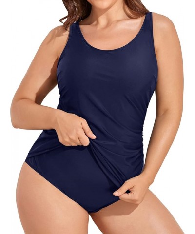 Plus Size Sarong One Piece Swimsuit for Women Tummy Control Bathing Suit Ruched Backless Swimwear Navy Blue $20.09 Swimsuits