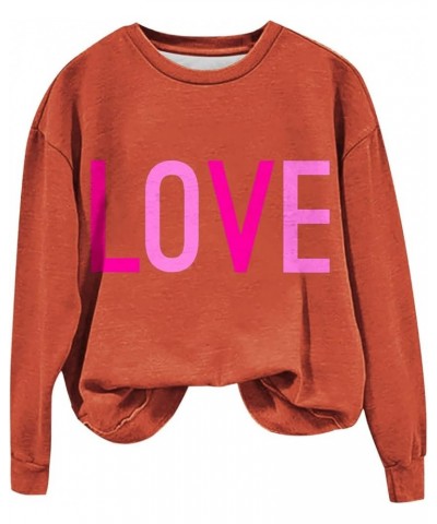 Valentine Day Shirts Women Long Sleeve Pullover Sweatshirts Love Heart Print Shirts Casual Loose Crewneck Tops Orange-4-light...