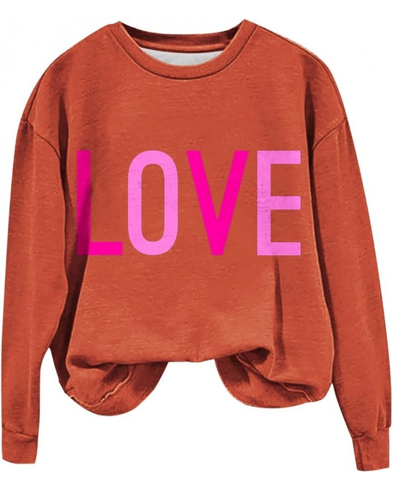 Valentine Day Shirts Women Long Sleeve Pullover Sweatshirts Love Heart Print Shirts Casual Loose Crewneck Tops Orange-4-light...